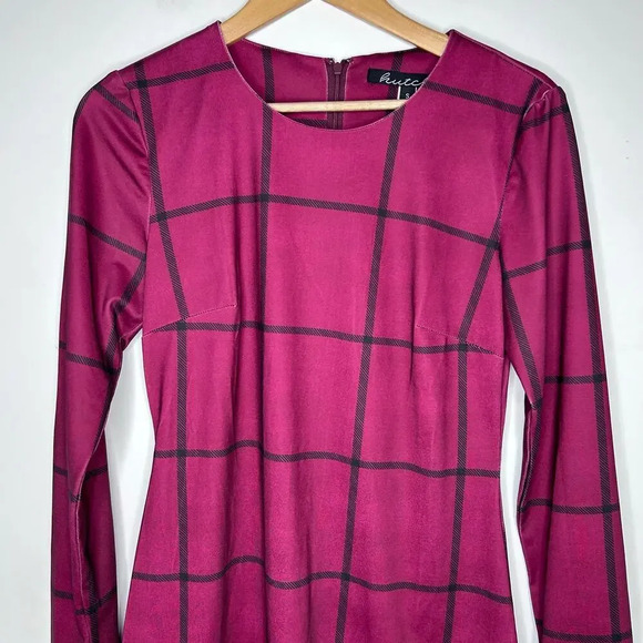 Hutch Anthropologie Merlot Red Plaid Long Sleeve Dress Women’s Small Cabin Chic - Picture 2 of 9